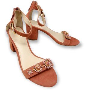 COLE HAAN Clarette II Jeweled Cedarwood Suede Block Heel Anckle Strap, US Size 8